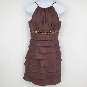 Vintage Cache‎ Brown Tiered Y2K Beaded Cocktail Dress 6 USA Indie Quiet Luxury
